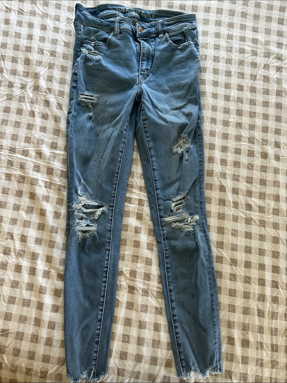 American Eagle Outfitters Women's Distressed Skinny Jeans - Medium Blue